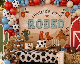Custom First Rodeo Birthday Banner Rodeo Party Decorations Personalized Cowboy Birthday Tapestry Western Birthday Custom Cowboy Party Sign