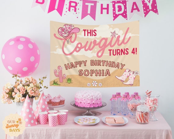 Personalized Cowgirl Birthday Tapestry Western Birthday Custom Cowgirl Party Sign Personalized Banner Girls Birthday Party Name Sign Custom