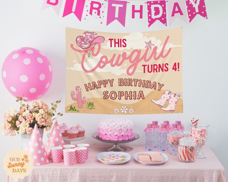 Personalized Cowgirl Birthday Tapestry Western Birthday Custom Cowgirl Party Sign