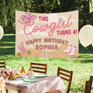 Custom Cowgirl Party Sign Personalized Banner Girls Birthday Party Name Sign Custom