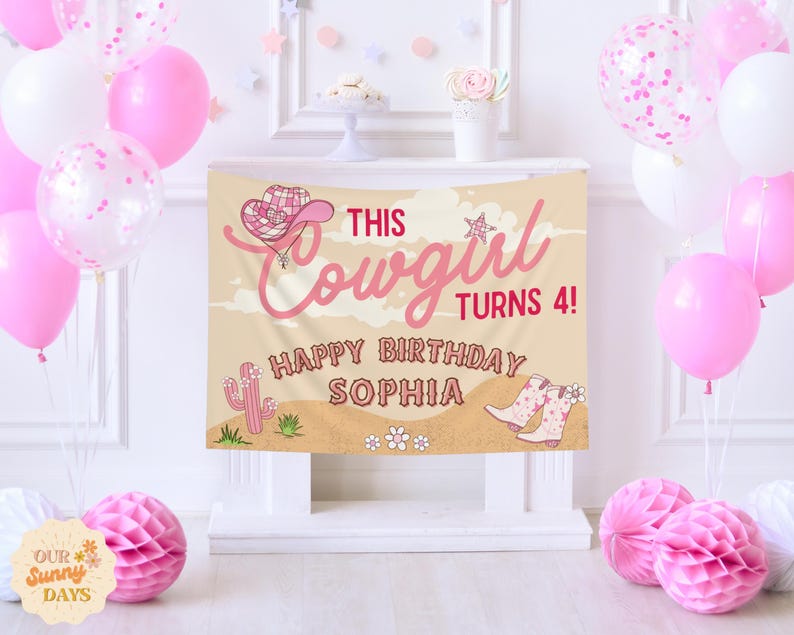 Western Birthday Custom Cowgirl Party Sign Personalized Banner Girls Birthday Party Name Sign