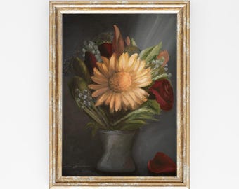 ムーディーな花柄アートプリント – ダークでロマンチックな植物画 – ジクレー複製画（額装なし）