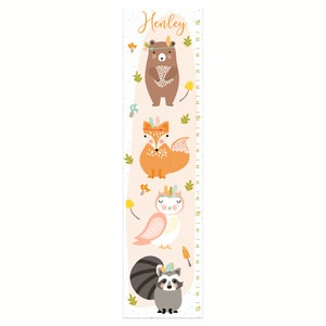 Personalized Woodland Canvas Growth Chart: Boho Nursery Decor