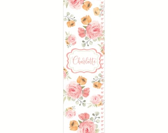 Growth Chart Girl, Personalized Canvas Growth Chart, Growth Chart Flowers,  Blush Nursery Decor, Blush Floral Nursery, Watercolor Flowers