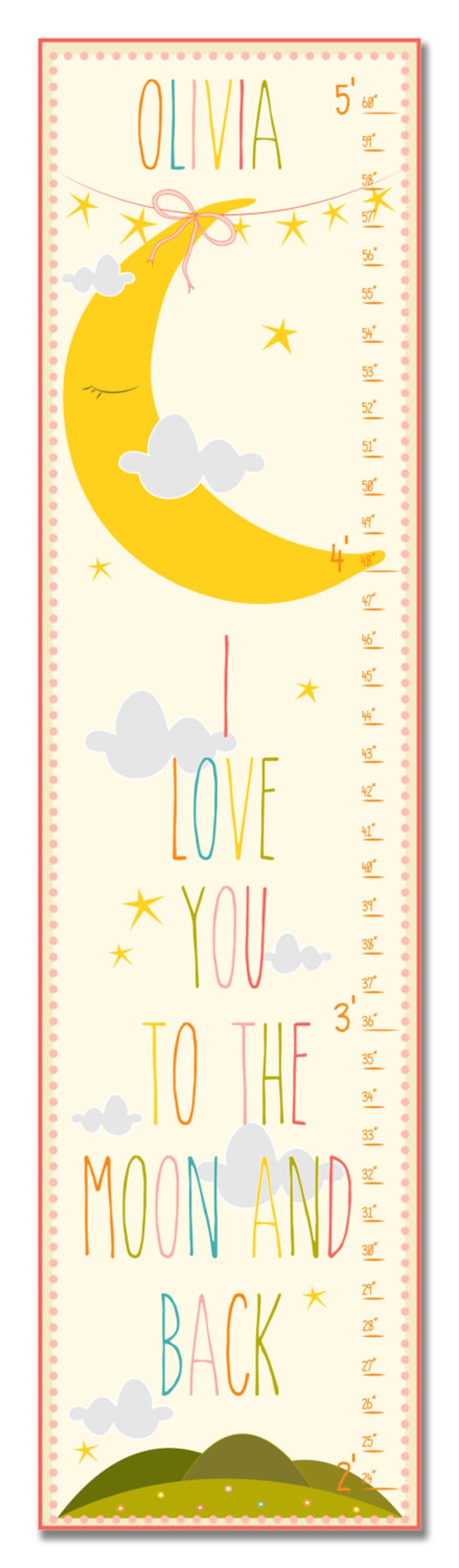 Children's Growth Chart / Ruler / Measure/ Wall Art I Love You To the Moon and Back May be Personalized image 1