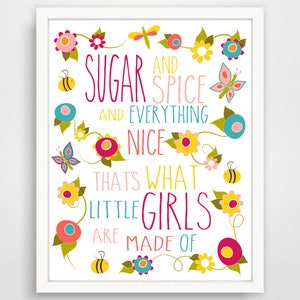 Sugar And Spice and Everyhing Nice Floral Print - Pink Baby Shower Nursery Art Sign -  Pink Girl Baby Shower Decorations Girl