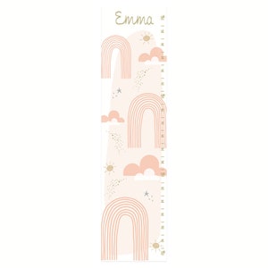 Girl's Growth Chart, Personalized Blush and Gold Canvas , Rainbow Growth Chart, Blush Girl's Room, Rainbow Sun and Star Nursery Decor