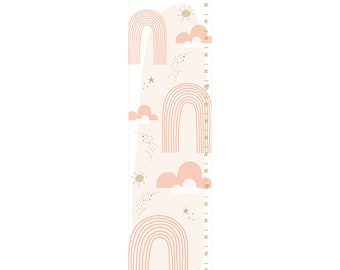 Girl's Growth Chart, Personalized Blush and Gold Canvas , Rainbow Growth Chart, Blush Girl's Room, Rainbow Sun and Star Nursery Decor