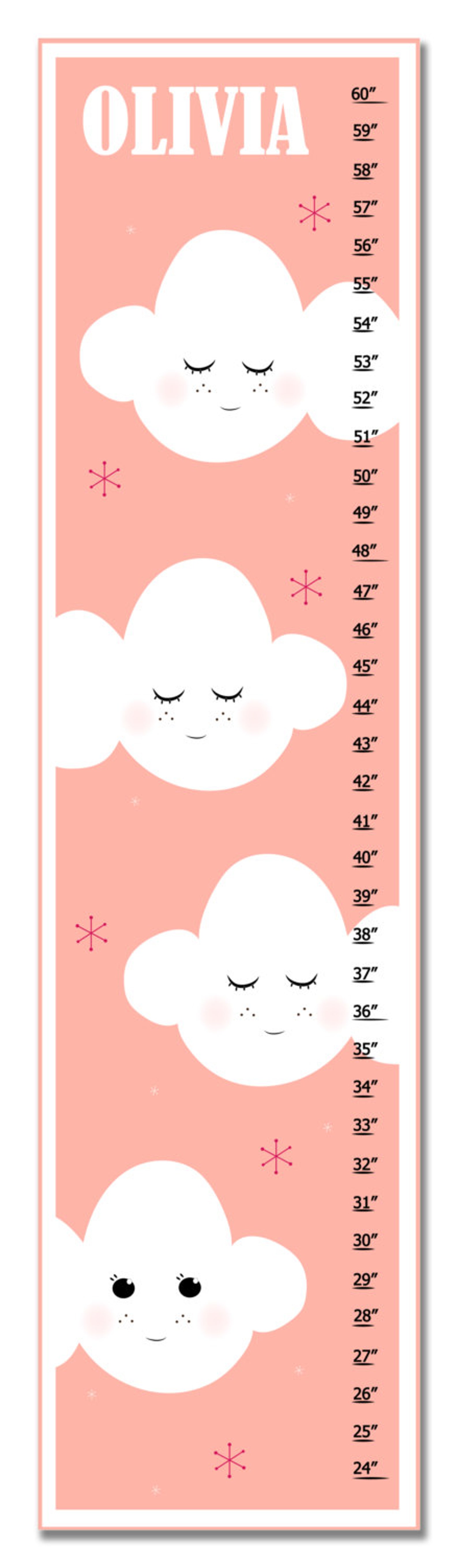 Custom Children's Growth Chart Nursery Wall Art Clouds Etsy