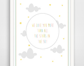 Children's Wall Art / Nursery Decor / Kids Room We Love You More Than All The Stars In The Sky... print by Finny and Zook