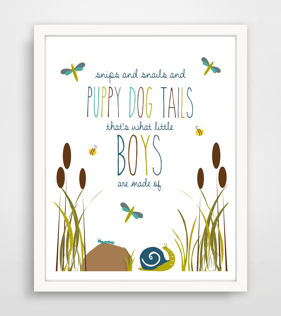 Snips and Snails and Puppy Dog Tails, Snail Garden Blue Nursery Wall