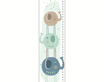 Blue and Mint Canvas Growth Chart - Personalized Elephant Stack -  Nursery Art