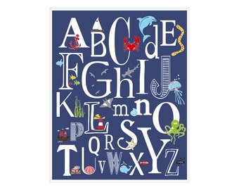 Children's Wall Art / Nursery Decor Nautical Alphabet Poster - ABC alphabet typography  Poster Print