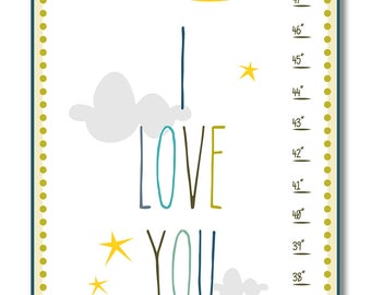 Children's Growth Chart / Ruler / Measure/ Wall Art- I Love You To the Moon and Back -  May be Personalized