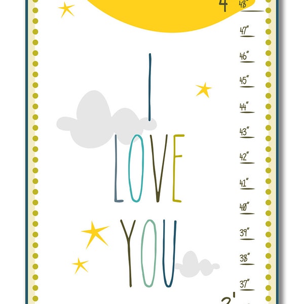 Children's Growth Chart / Ruler / Measure/ Wall Art- I Love You To the Moon and Back -  May be Personalized