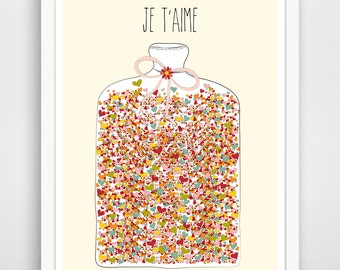 Children's Wall Art / Nursery Decor Je T'aime Jar of Hearts print by Finny and Zook