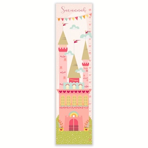 Princess Castle Personalized Canvas Growth Chart, Blush Pink and Gold Girl&#39;s Nursery Decor