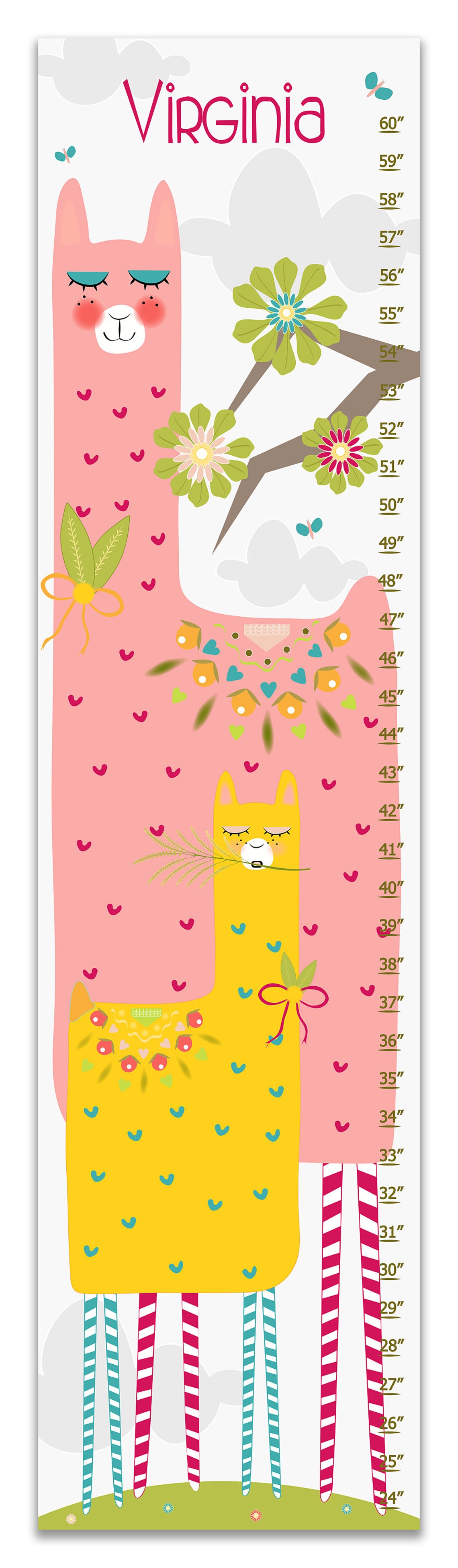 Growth Chart Nursery Decor Custom Canvas Growth Chart Llama Etsy