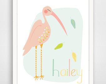 Bird Baby Art - Bird Nursery - Nursery Decor Print - Pastel Nursery - Woodland Nursery - Feather Nursery - Personalized Print
