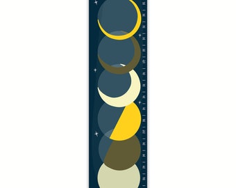 Boys Growth Chart, Personalized Canvas Growth Chart, Phases of Moon, Lunar Wall Art, Navy Nursery