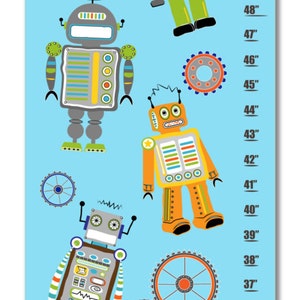 Children's Growth Chart / Ruler / Measure/ Wall Art- Robots and Gears -  May be Personalized