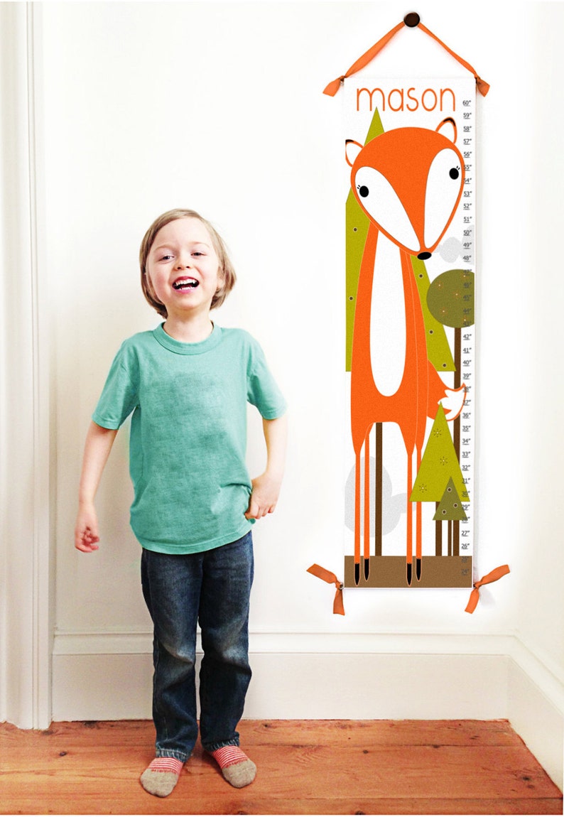 Custom Canvas Growth Chart Woodland Fox Fox Nursery Decor image 1