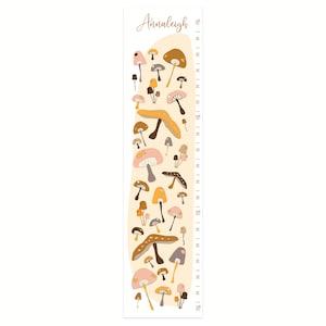 Mushroom Growth Chart: Personalized Woodland Canvas, Earth Tones Nursery Decor