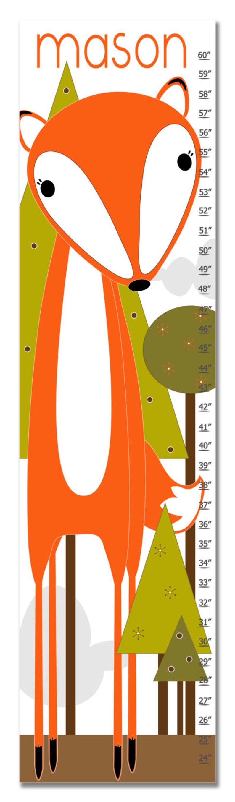 Custom Canvas Growth Chart Woodland Fox Fox Nursery Decor image 3