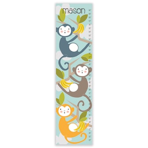Personalized Safari Monkey Growth Chart: Canvas Nursery Decor