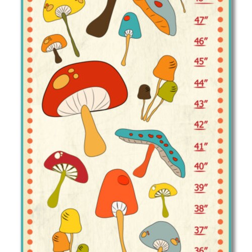 Personalized Girl Room Growth Chart Pink and Yellow with Mushroom House 