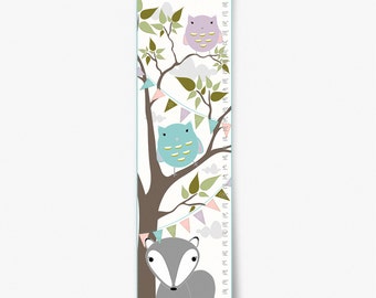 Growth Chart, Nursery Decor, Custom Canvas Growth Chart, Woodland Fox and Owl Growth Chart