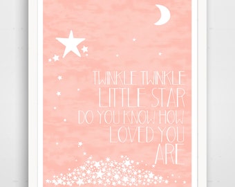 Twinkle Twinkle Little Star Do You Know How Loved You Are - Pink Nursery Wall Art Print - Baby Wall Art