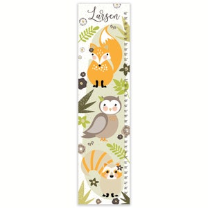 Woodland Forest Growth Chart: Custom Canvas, Fox, Owl, Raccoon