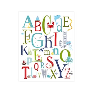 Children&#39;s Wall Art / Nursery Decor Nautical Alphabet Poster - ABC alphabet typography Poster Print