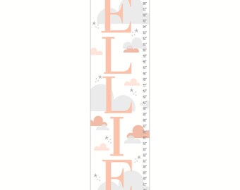 Girl's Growth Chart, Personalized Blush Canvas Growth Chart, Cloud and Star, Baby Girl's Blush Room, Cloud and Star Nursery Decor