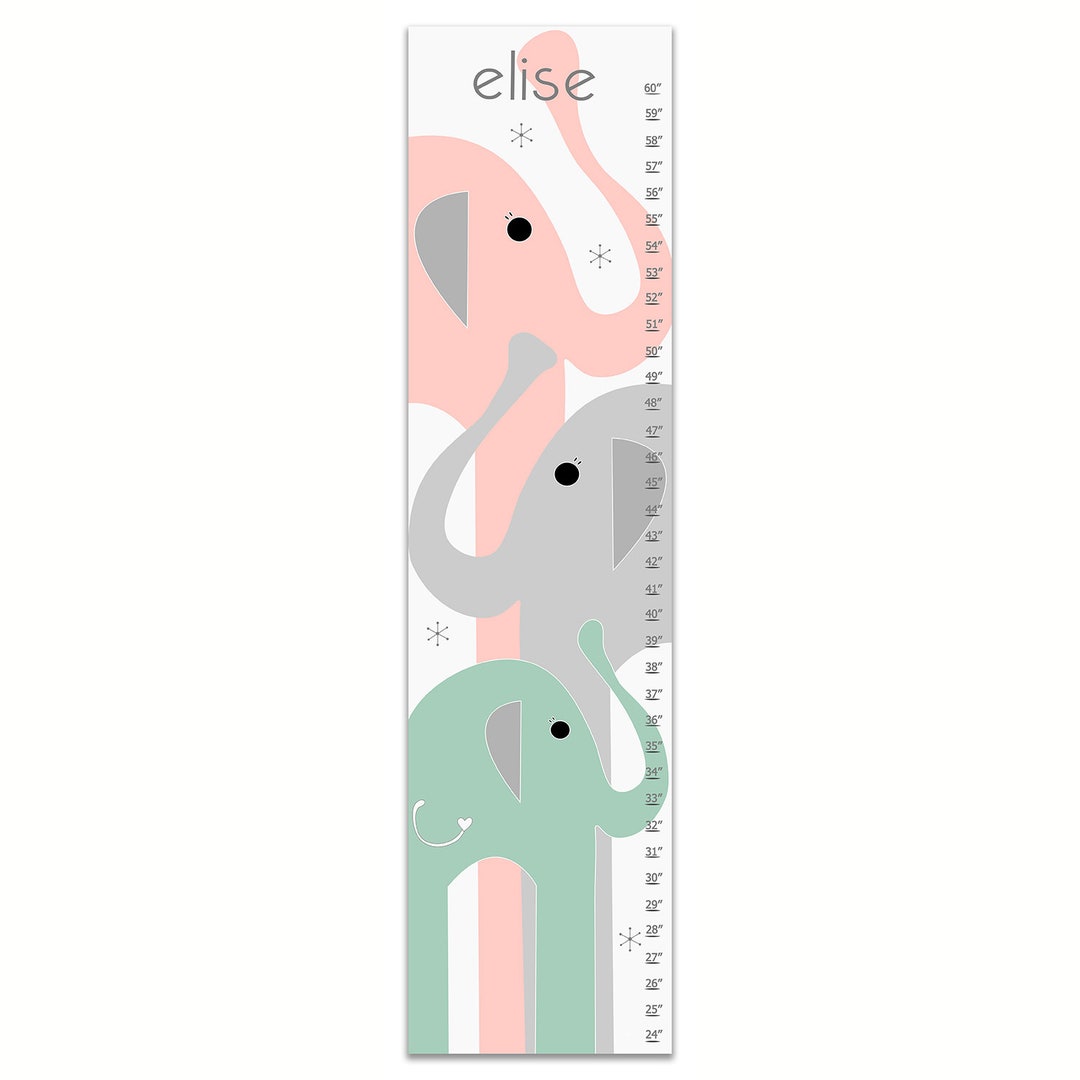 Growth Chart, Elephant Growth Chart, Pink and Mint Elephant Growth ...