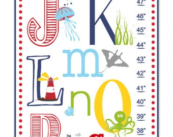 Children's Growth Chart / Ruler / Wall Art for Kids - Nursery Art - Nautical ABC's Alphabet