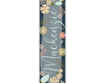 Girls Growth Chart, Canvas Growth Chart, Navy Mint and Peach Flowers, Navy Floral Wall Art, Blush Nursery