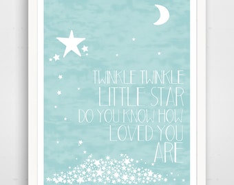 Twinkle Twinkle Little Star Do You Know How Loved You Are - Baby Blue Nursery Wall Art Print - Baby Wall Art