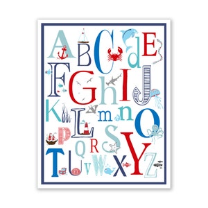 Children&#39;s Wall Art / Nursery Decor Nautical Alphabet Poster - ABC alphabet typography  Poster Print