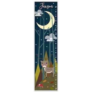 Boys Growth Chart, Personalized Canvas Growth Chart, Woodland Deer, Moon Forest, Woodland Wall Art, Navy Nursery