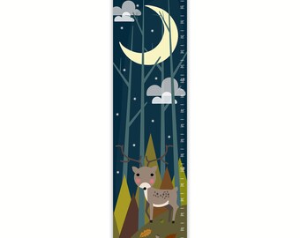 Boys Growth Chart, Personalized Canvas Growth Chart, Woodland Deer, Moon Forest, Woodland Wall Art, Navy Nursery