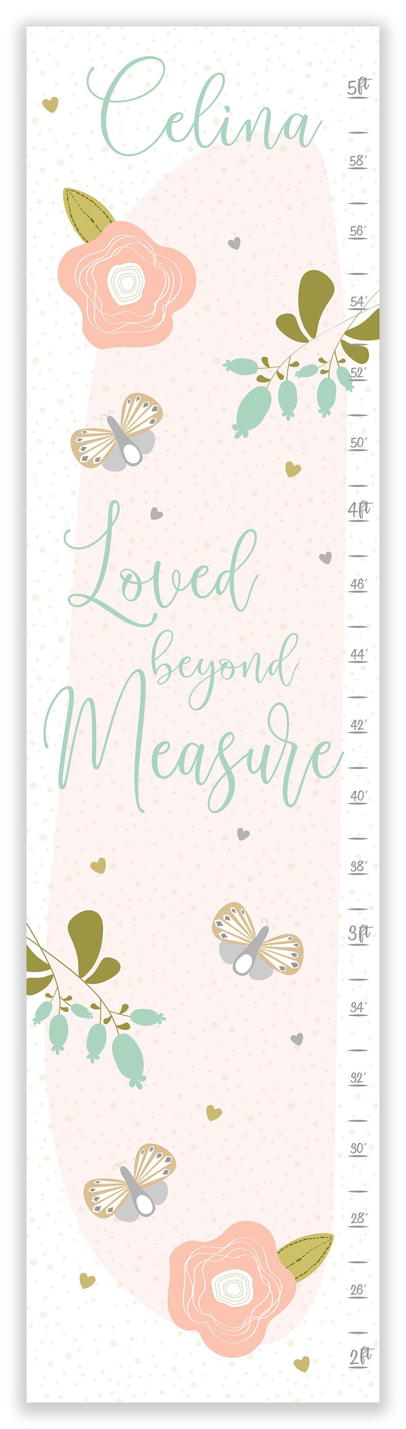 Blush Canvas Growth Chart, Loved Beyond Measure, Floral Blush Growth Chart, Girl's Room, Boho Nursery Decor, Personalized Growth Chart image 2