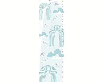 Boy's Growth Chart, Personalized Baby Blue and Gray Canvas , Rainbow Growth Chart, Baby Blue Boy's Room, Rainbow Sun and Star Nursery Decor