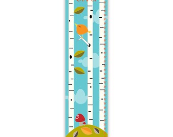 Custom Canvas Growth Chart - Birch Woodland Growth Chart - Forest Growth Chart - Blue, Green, White, Red - Personalized Chart