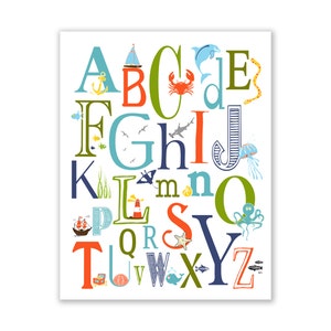 Nautical Alphabet Poster: ABC Typography Nursery Decor - 11x14 Print