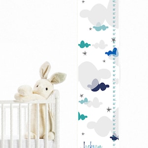 Personalized Blue Clouds Growth Chart: Nursery Wall Art