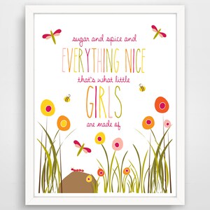 Children&#39;s Wall Art / Nursery Decor Sugar and Spice and everything nice QUOTE print by Finny and Zook