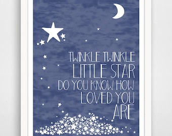 Twinkle Twinkle Little Star Do You Know How Loved You Are - Navy Blue Nursery Wall Art Print - Baby Wall Art