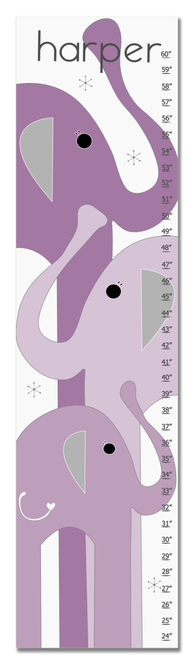 Growth Chart, Elephant Growth Chart, Purple Elephant Growth Chart, Custom Growth Chart, Custom Pink Growth Chart, Canvas Growth Chart image 2